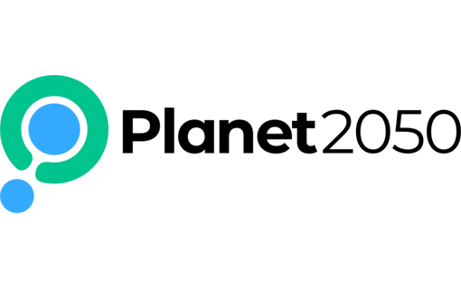 Das Planet2050-Logo verlinkt auf die Website unter https://planet2050.earth/